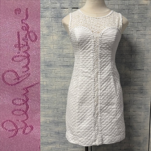 Lilly Pulitzer Dresses & Skirts - Lilly Pulitzer 2 Sheath White Textured Lace Sleeveless‎ Knee Length